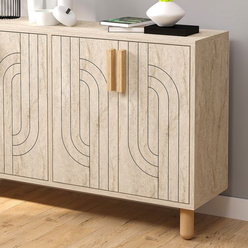 Rody - Buffet à 4 Portes Effet Travertin Nervuré 120x73cm