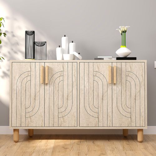 Rody - Buffet à 4 Portes Effet Travertin Nervuré 120x73cm