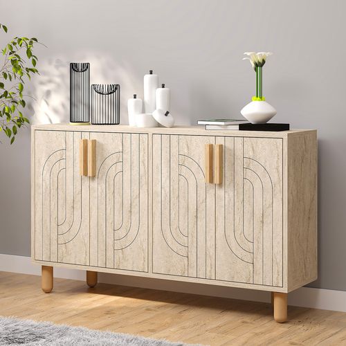 Rody - Buffet à 4 Portes Effet Travertin Nervuré 120x73cm