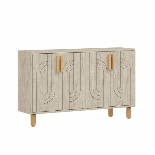 Rody - Buffet à 4 Portes Effet Travertin Nervuré 120x73cm