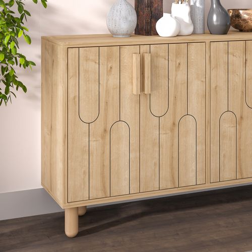 Vinci - Buffet 4 Portes Aspect Bois Design Graphique120x73cm