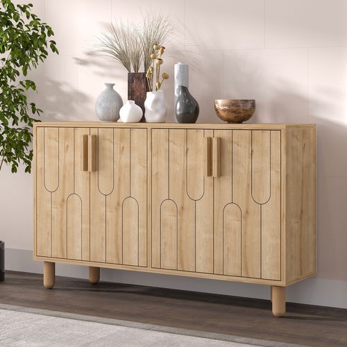 Vinci - Buffet 4 Portes Aspect Bois Design Graphique120x73cm