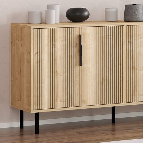 Ciaro - Buffet Cannelé 4 Portes Aspect Bois 150x75cm