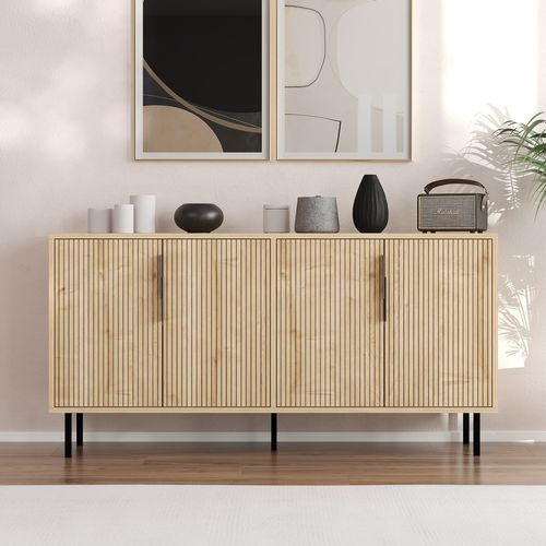 Ciaro - Buffet Cannelé 4 Portes Aspect Bois 150x75cm