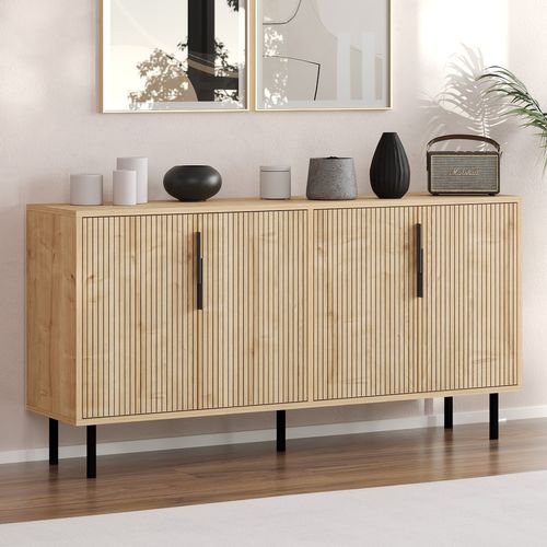 Ciaro - Buffet Cannelé 4 Portes Aspect Bois 150x75cm