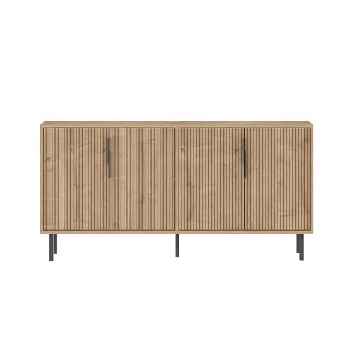 Ciaro - Buffet Cannelé 4 Portes Aspect Bois 150x75cm