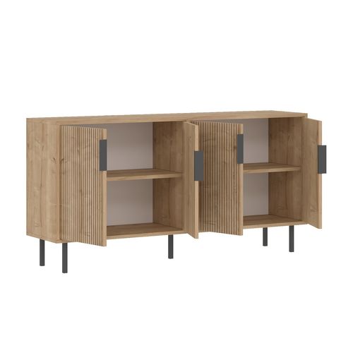 Ciaro - Buffet Cannelé 4 Portes Aspect Bois 150x75cm