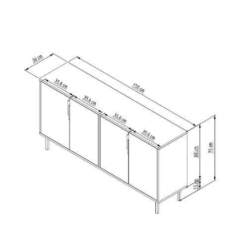 Ciaro - Buffet Cannelé 4 Portes Aspect Bois 150x75cm