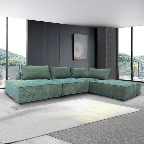 Stava - Canapé D'angle Modulable 4 Places En Velours Texturé Vert