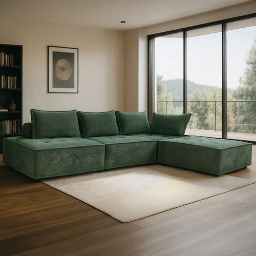 Stava - Canapé D'angle Modulable 4 Places En Velours Texturé Vert