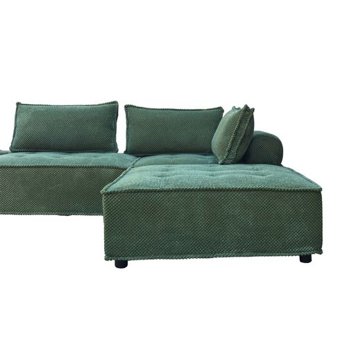 Stava - Canapé D'angle Modulable 4 Places En Velours Texturé Vert