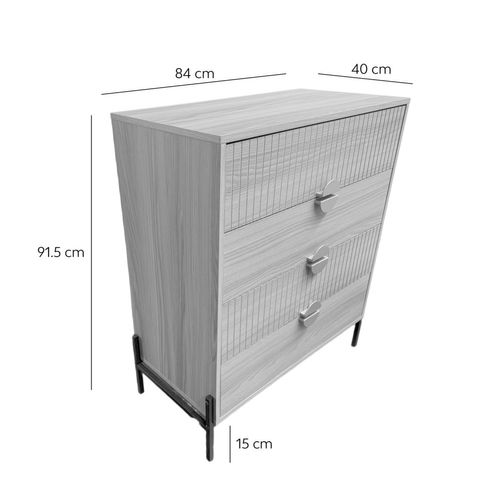 Vallo - Commode 4 Tiroirs Décor Bois Rainuré Et Poignées Dorées 84cm