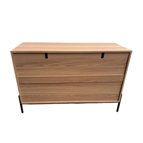 Vallo - Commode 6 Tiroirs Décor Bois Rainuré Et Poignées Dorées 124cm