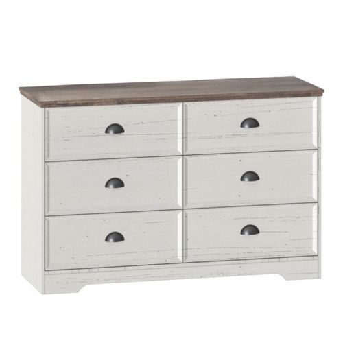 Valla - Commode 6 Tiroirs Blanc Et Bois 120cm