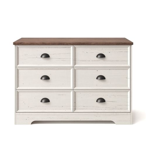 Valla - Commode 6 Tiroirs Blanc Et Bois 120cm