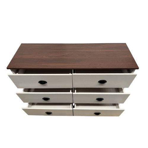 Valla - Commode 6 Tiroirs Blanc Et Bois 120cm