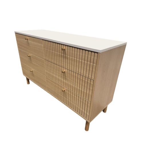 Brox- Buffet 6 Tiroirs Aspect Bois Rainuré Et Blanc 120cm