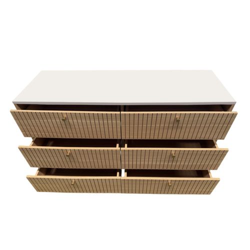 Brox- Buffet 6 Tiroirs Aspect Bois Rainuré Et Blanc 120cm