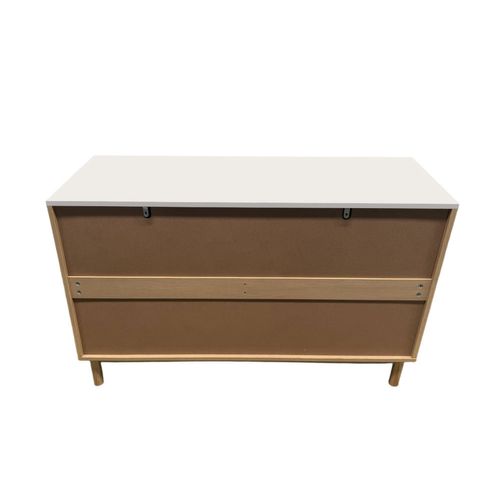 Brox- Buffet 6 Tiroirs Aspect Bois Rainuré Et Blanc 120cm