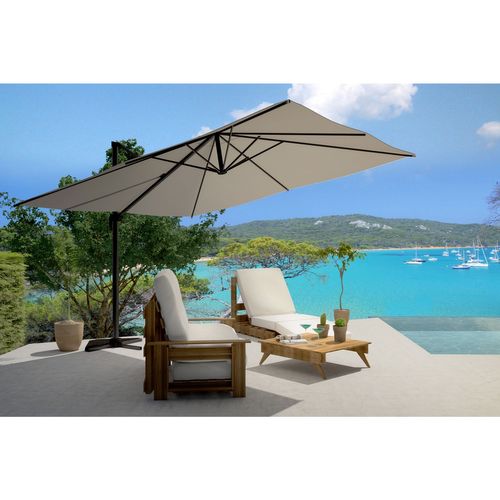 Cesare - Bundle Parasol Rectangulaire 3x4m Déporté Rotatif Gris Aluminium + Housse
