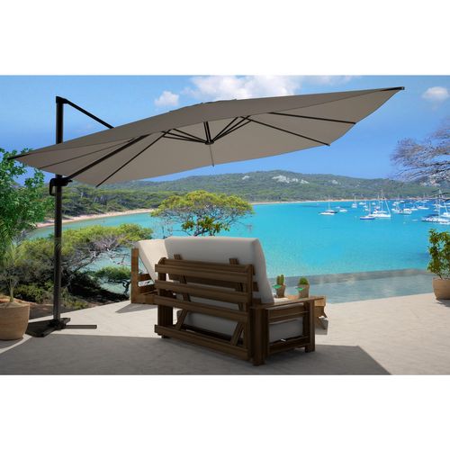 Cesare - Bundle Parasol Rectangulaire 3x4m Déporté Rotatif Gris Aluminium + Housse