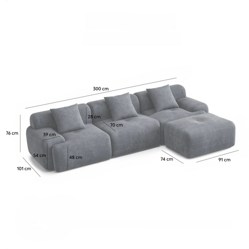 Sheffield - Canapé D'angle 5-6 Places Avec Méridienne Modulable En Velours Côtelé Beige