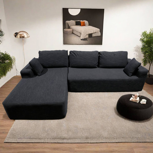 Hove - Canapé D'angle 5-6 Places En Velours Côtelé Gris Anthracite