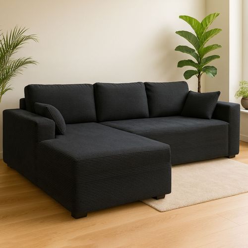 Hove - Canapé D'angle 5-6 Places En Velours Côtelé Gris Anthracite