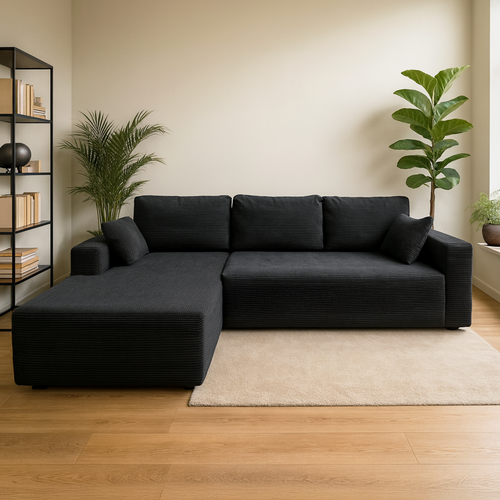 Hove - Canapé D'angle 5-6 Places En Velours Côtelé Gris Anthracite