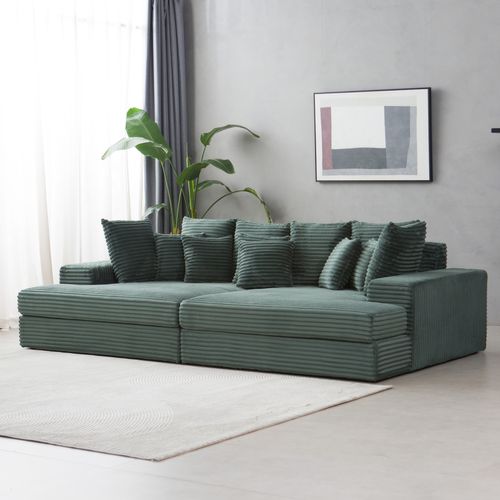 Cardiff - Canapé 4 Places Assise Profonde En Velours Côtelé Vert