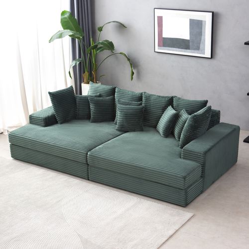 Cardiff - Canapé 4 Places Assise Profonde En Velours Côtelé Vert