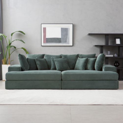 Cardiff - Canapé 4 Places Assise Profonde En Velours Côtelé Vert