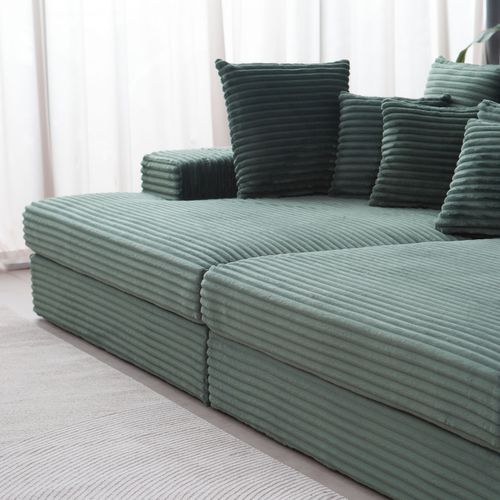 Cardiff - Canapé 4 Places Assise Profonde En Velours Côtelé Vert