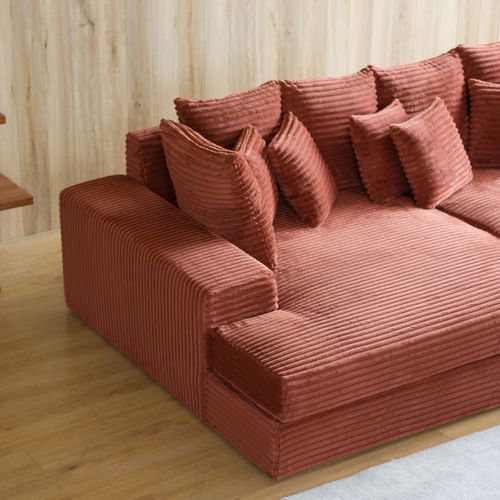 Cardiff - Canapé 4 Places Assise Profonde En Velours Côtelé Terracotta