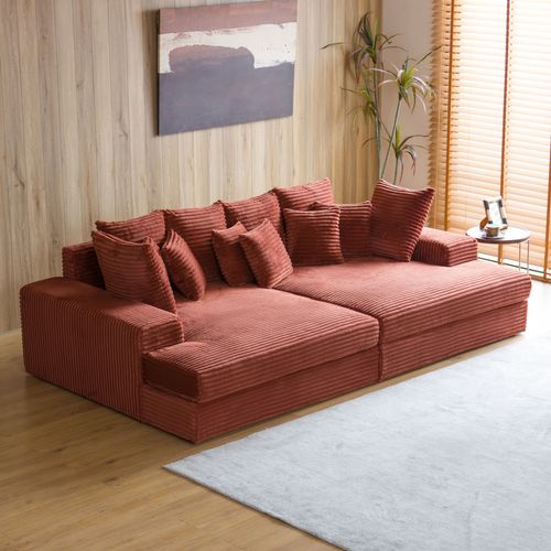 Cardiff - Canapé 4 Places Assise Profonde En Velours Côtelé Terracotta