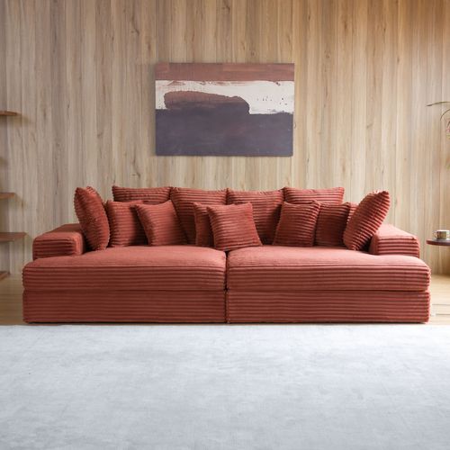 Cardiff - Canapé 4 Places Assise Profonde En Velours Côtelé Terracotta