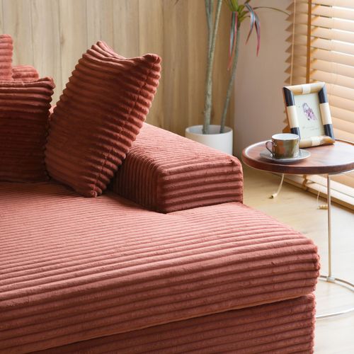 Cardiff - Canapé 4 Places Assise Profonde En Velours Côtelé Terracotta