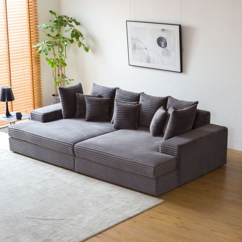 Cardiff - Canapé 4 Places Assise Profonde En Velours Côtelé Gris Anthracite