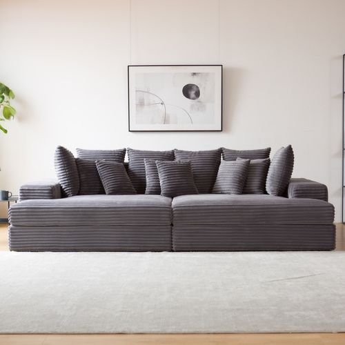 Cardiff - Canapé 4 Places Assise Profonde En Velours Côtelé Gris Anthracite