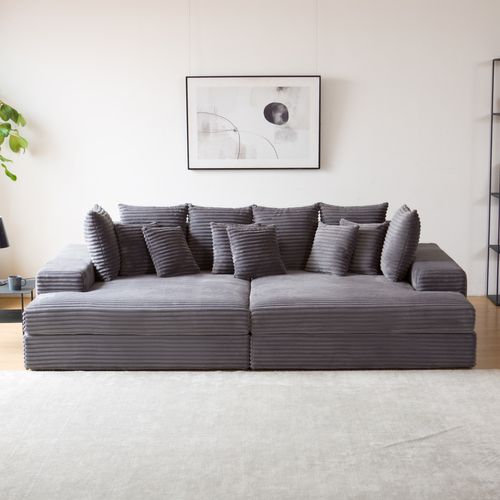 Cardiff - Canapé 4 Places Assise Profonde En Velours Côtelé Gris Anthracite