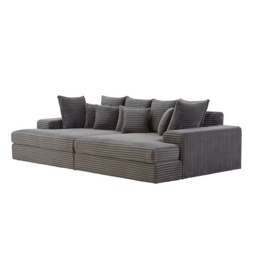 Cardiff - Canapé 4 Places Assise Profonde En Velours Côtelé Gris Anthracite