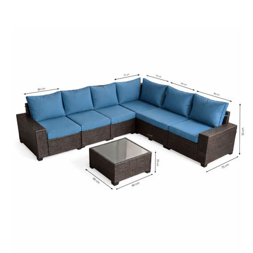 Lazaro - Salon De Jardin Modulable 7 Places En Résine Tressée Avec Table Gris Et Bleu