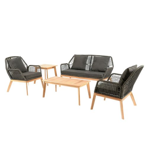 Rosario - Salon De Jardin 4 Places En Bois Avec 2 Tables Gris Anthracite Et Bois
