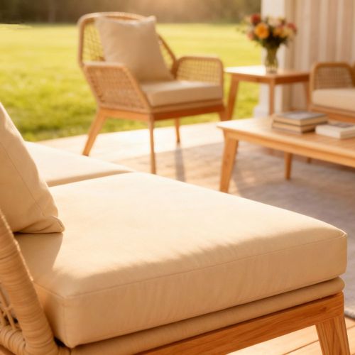 Rosario - Salon De Jardin 4 Places En Bois Avec 2 Tables Beige Et Bois