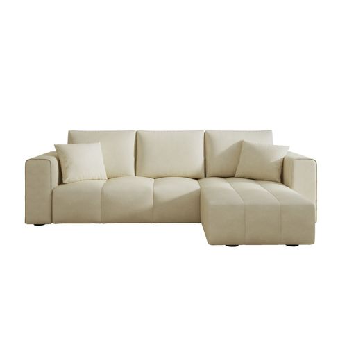 Brighton - Canapé D'angle Convertible 4 Places Avec Coffre En Velours Beige