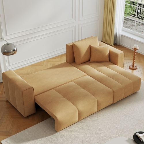 Brighton - Canapé D'angle Convertible 4 Places Avec Coffre En Velours Jaune