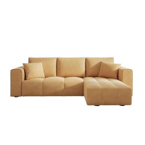 Brighton - Canapé D'angle Convertible 4 Places Avec Coffre En Velours Jaune