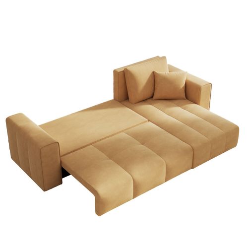 Brighton - Canapé D'angle Convertible 4 Places Avec Coffre En Velours Jaune