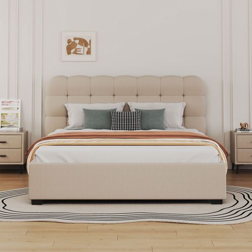 Dallas - Lit Nuage Avec Coffre De Rangement 160x200cm En Velours Beige