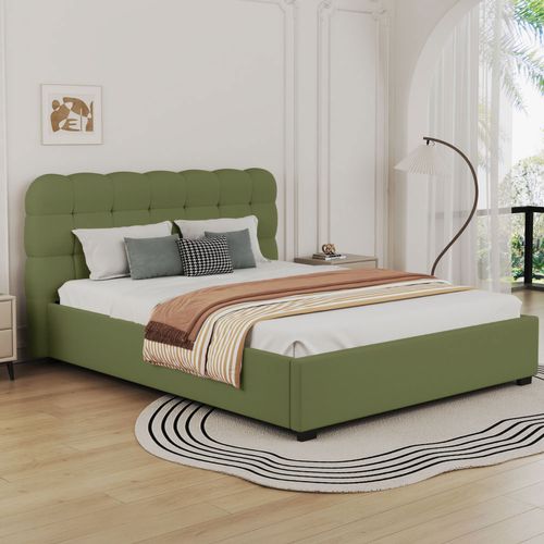 Dallas - Lit Nuage Avec Coffre De Rangement 140x190cm En Velours Vert